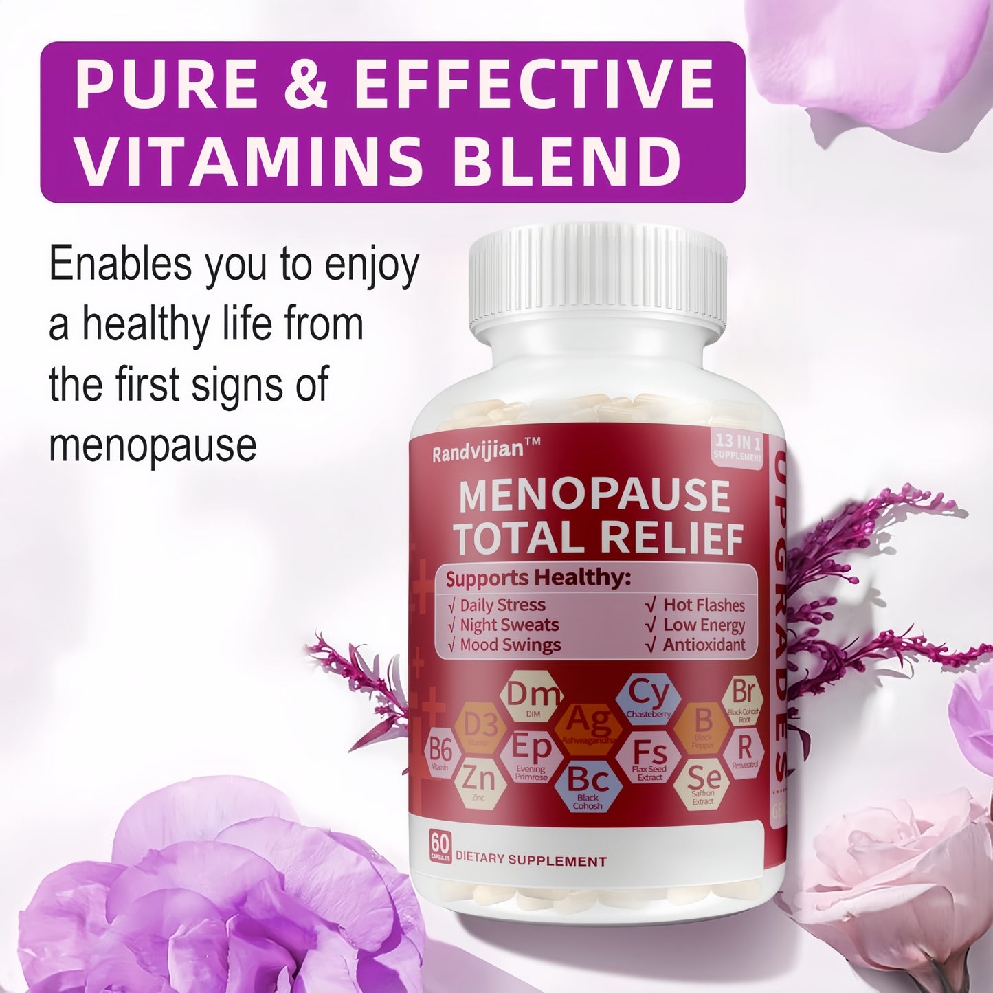 Upgraded Model Generation 2-Menopause Relief, Natural Formula with DIM, Chasteberry, Black Cohosh, Flax Seed &Primrose for Hormone Balance, Hot Flashes, Night Sweats, Mood Swings