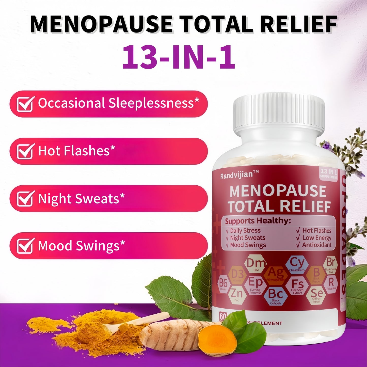 Upgraded Model Generation 2-Menopause Relief, Natural Formula with DIM, Chasteberry, Black Cohosh, Flax Seed &Primrose for Hormone Balance, Hot Flashes, Night Sweats, Mood Swings