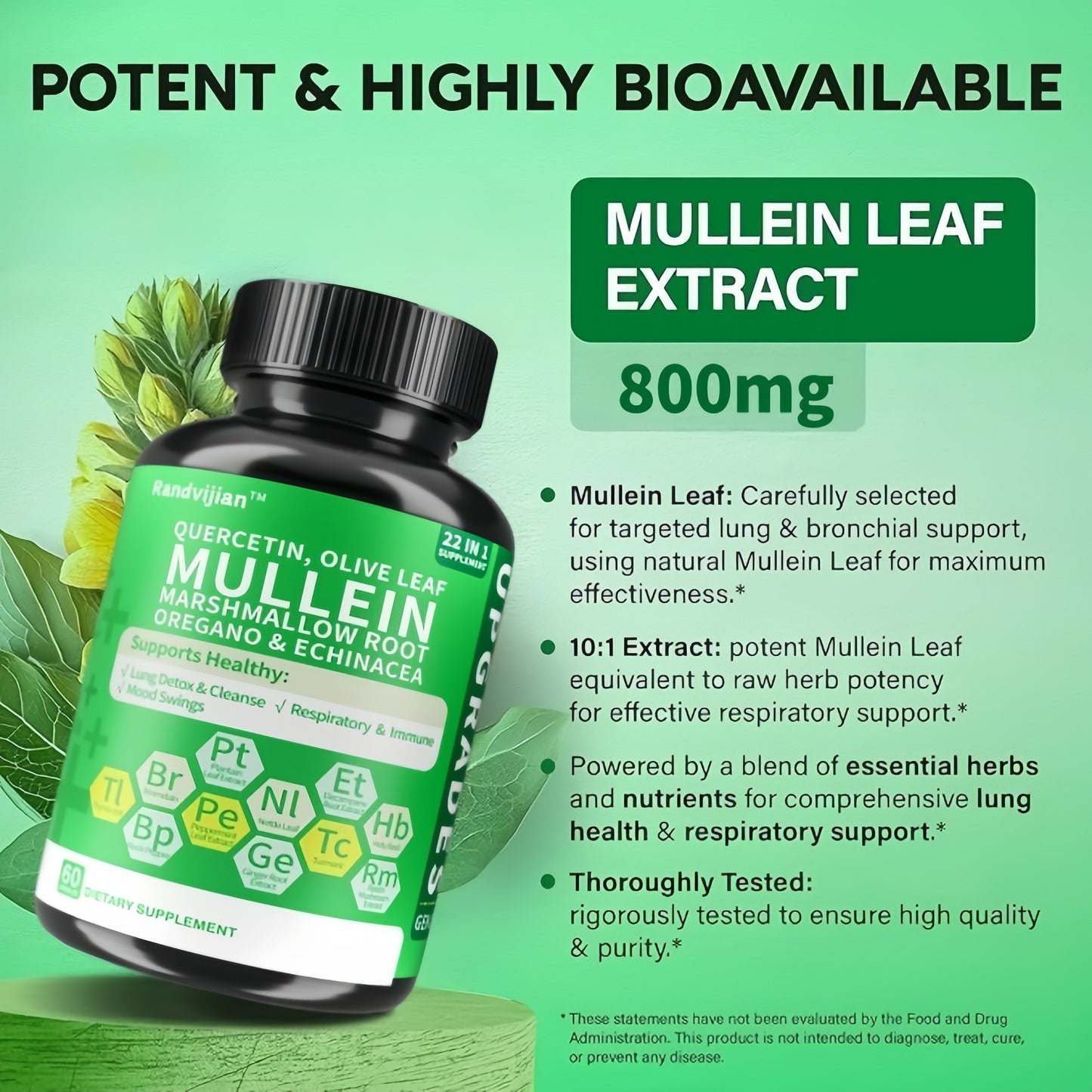 Upgraded Model Generation 2-Lung Supplement With Mullein Leaf, Vitamin C&D3, Selenium, Zinc, Quercetin & Bromelain, Lung Health Formula Herbal For Respiratory, Breathing & Bronchial Health
