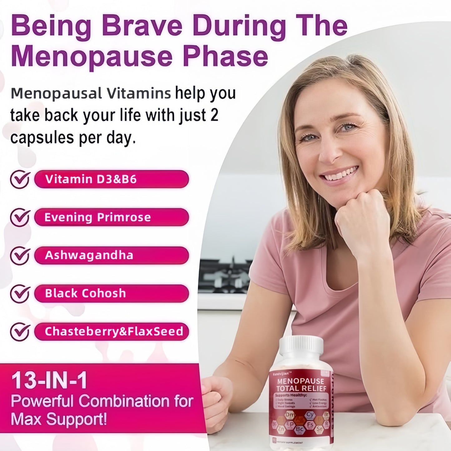 Upgraded Model Generation 2-Menopause Relief, Natural Formula with DIM, Chasteberry, Black Cohosh, Flax Seed &Primrose for Hormone Balance, Hot Flashes, Night Sweats, Mood Swings