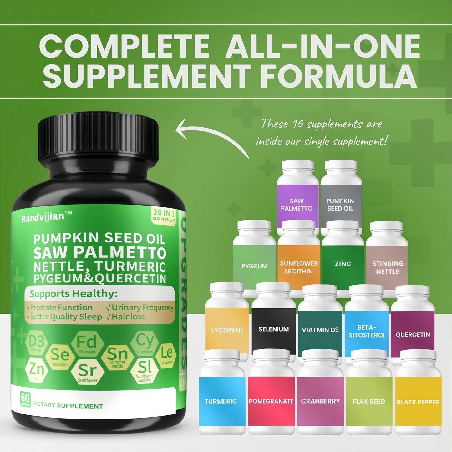 Upgraded Model Generation 2-Saw Palmetto Supplement For Men - Prostata And Urinaryy Health Care - 33060 Mg, 60 Capsules - Saw Palmetto Supplement Plus Pumpkin Seed, Pygeum, Turmeric, Quercetin And Sunflower Lecithin
