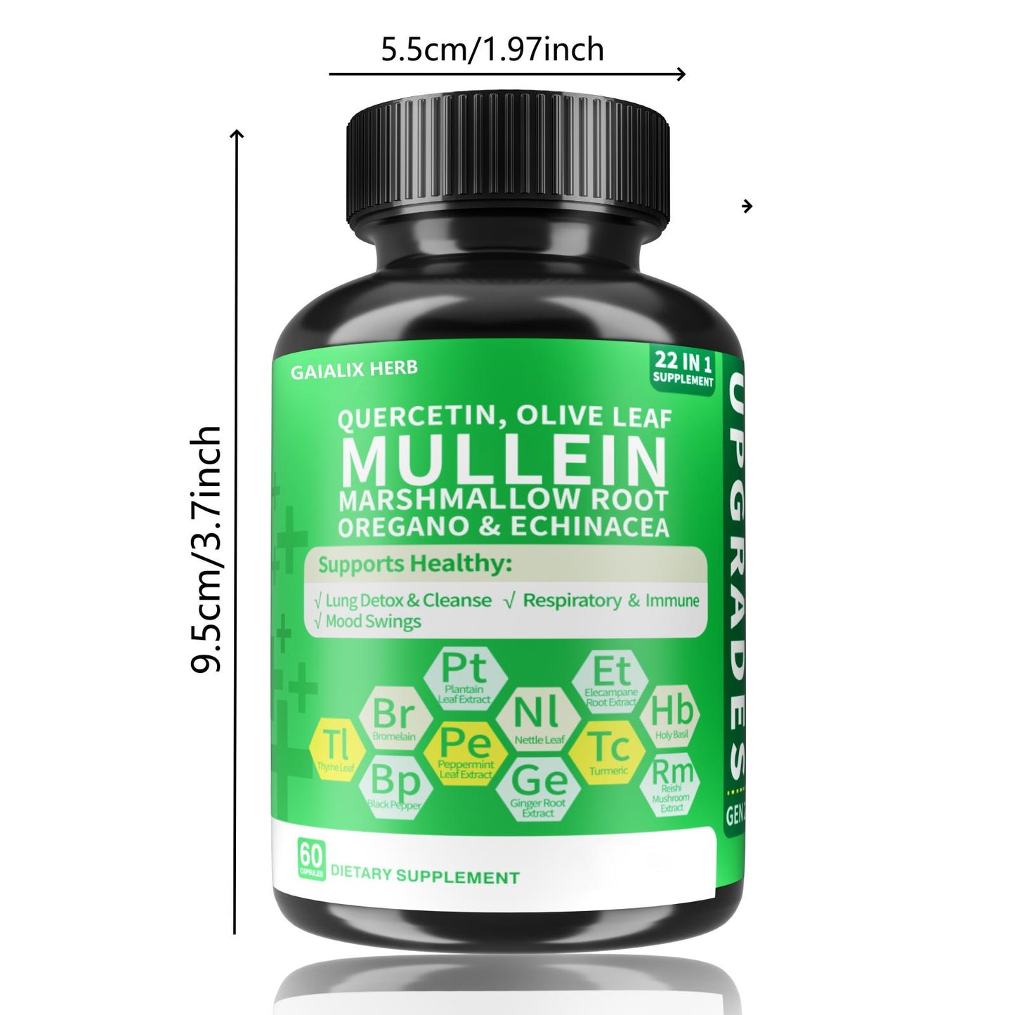 Upgraded Model Generation 2-Lung Supplement With Mullein Leaf, Vitamin C&D3, Selenium, Zinc, Quercetin & Bromelain, Lung Health Formula Herbal For Respiratory, Breathing & Bronchial Health